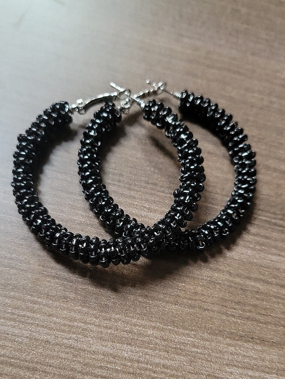 Black Beaded Hoop Earrings